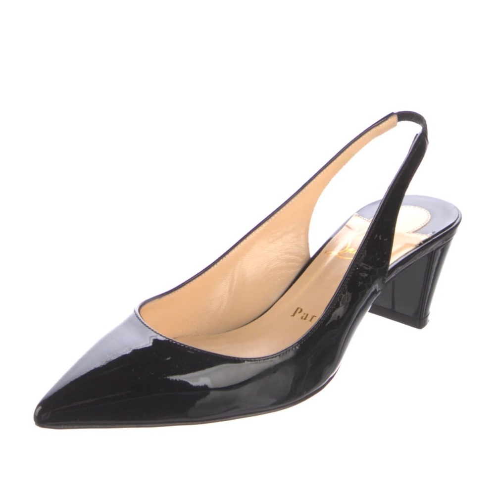 CHRISTIAN LOUBOUTIN Karelli 45 Patent Leather Slingback Pumps, 36.5